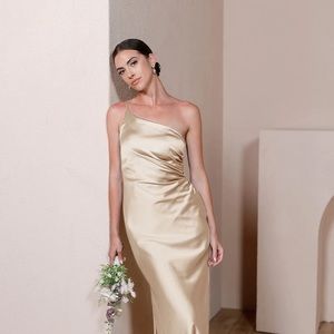 Revelry bridesmaids dress, golden champagne, sz 2, jade cut